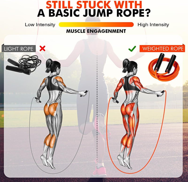 KUTIZE Jump Rope, Weighted Jump Rope for Men Women, Adjustable 1lb Heavy Skipping Ropes, Suitable for Boxing, Cardio, Home Fitness, Training Muscle, Home Gym Workout Equipment for Full Body Exercise - Image 4
